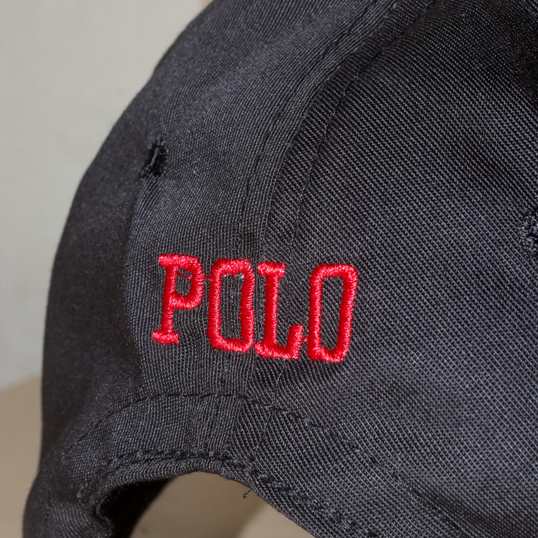 Black polo with red pony